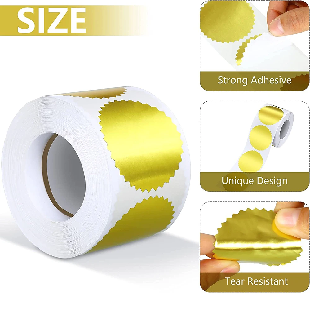 500pcs per roll Embossing Stickers Self Adhesive Label Foil Blank Metallic Gold Certificate Seals for Envelope Package