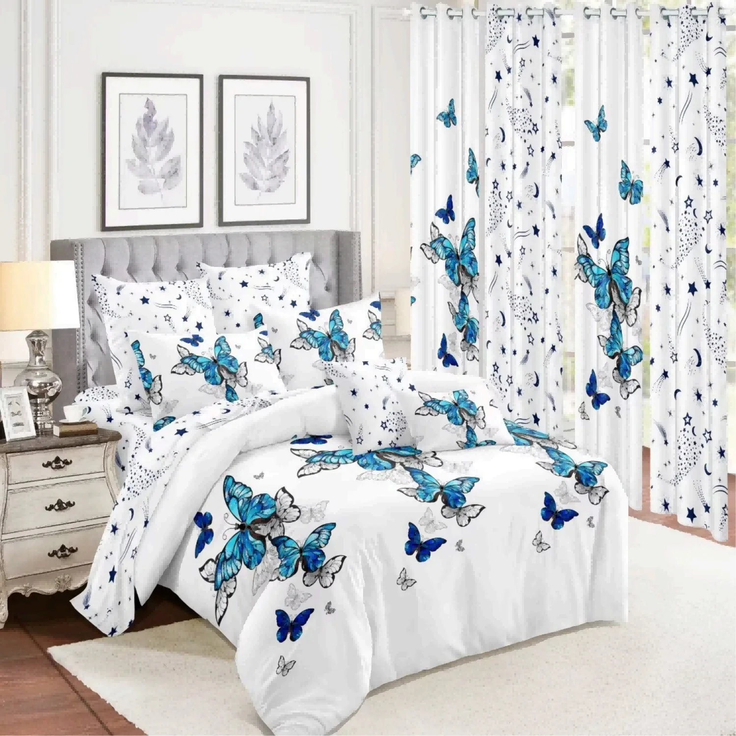 Microfiber Printed 11pcs Bedroom Bed Duvet Cover Bed Sheet Curtain Bedding Sets with Matching Curtains