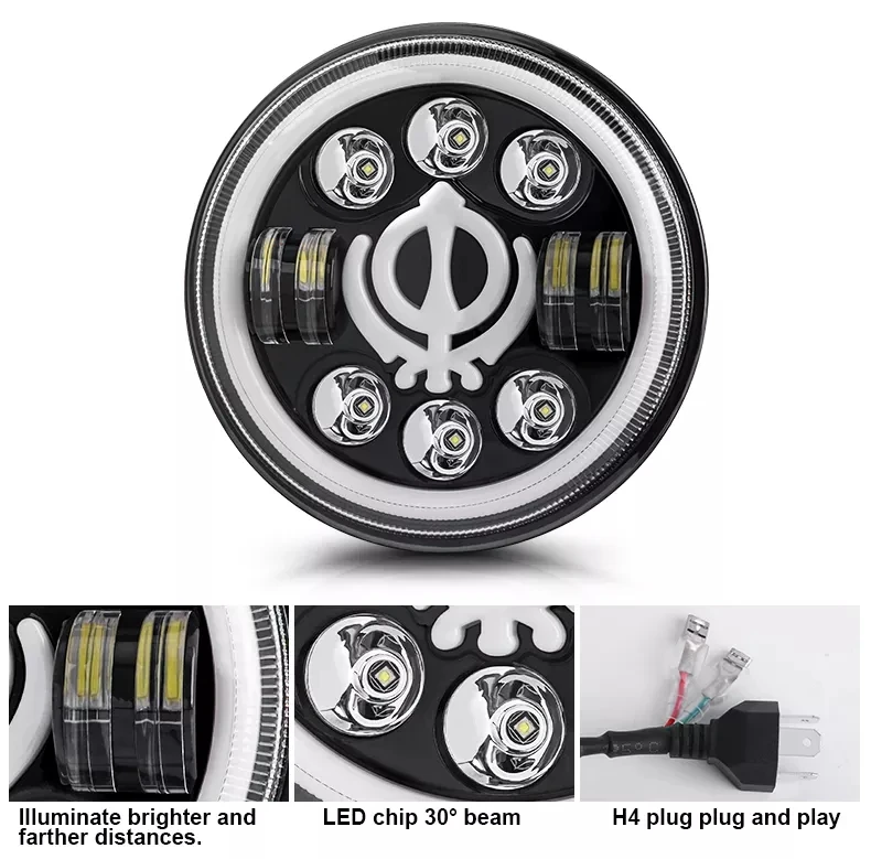 9-32VDC 7 Inch High Power 65W LED Headlight Hi-Lo Beam DRL With Petal Shape Halo Angel Eyes For 4x4 Jeeps SUV