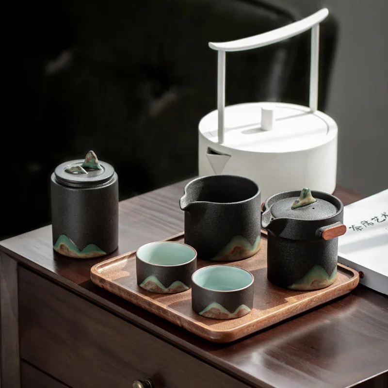 Travel Kung Fu Tea Pot Cup Set - Portable Chinese Ceramic Porcelain Teapot Infuser Gift Bag All in One for Outdoor Picnic