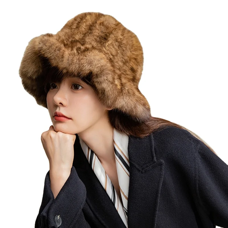 New Luxury Trendy Sable Mink Hats Warm Winter Fur Bucket Hat for Women