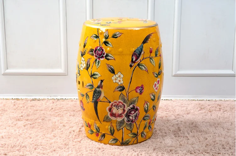  High-end wholesale Chinese flower and bird pattern art porcelain garden home decoration decorative drum ceramic