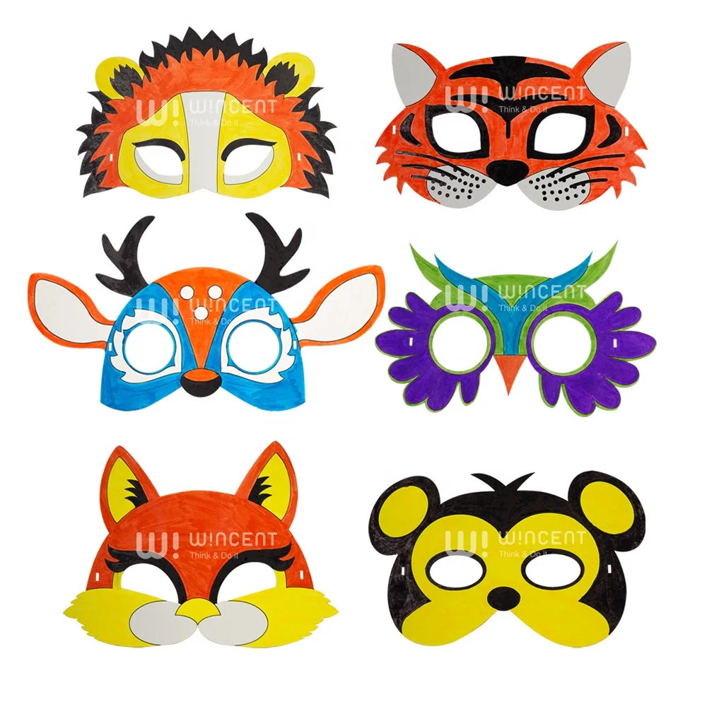 Wholesale custom cardboard mask  kid school stage and class education DIY painting paper mask toy