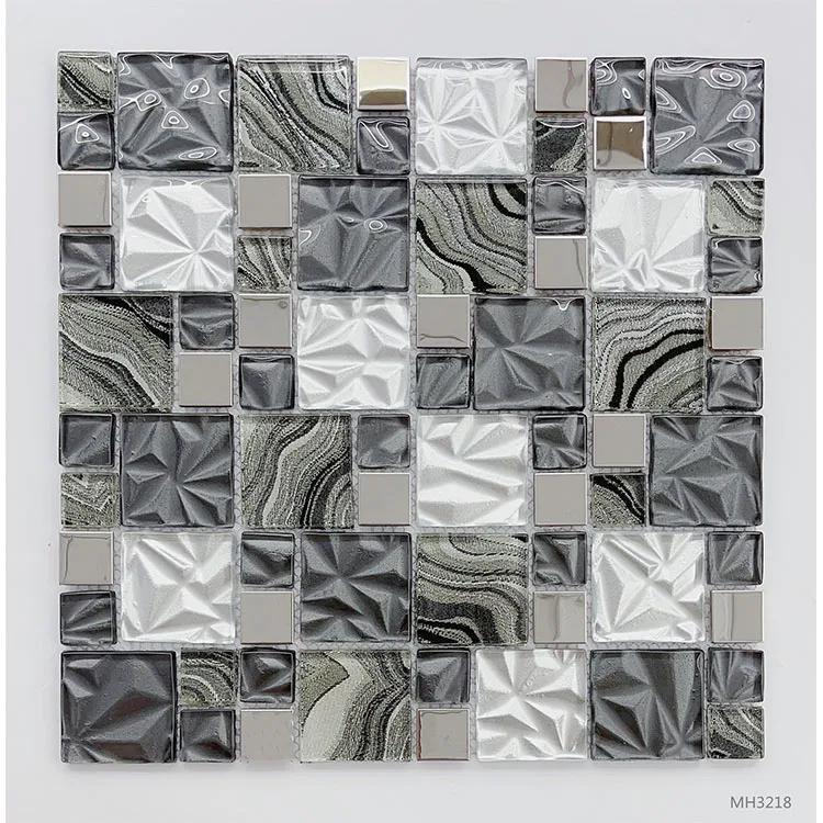 Arch Crystal Glossy Blue Wave Price Good Quality Glitter Tiles Painting Decorative Wall Mosaic Glass Tile