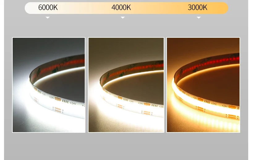 
1080lm/roll 5 meters long led cob strip light 24v current 500mA/meter 