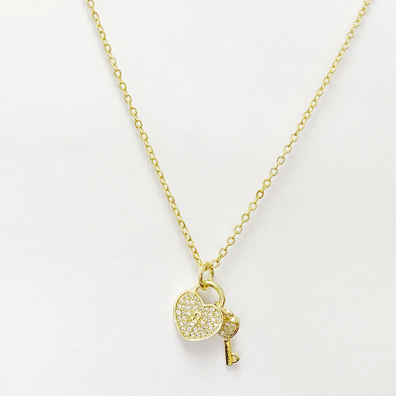 Customized Brass Factory Love Lock Key Heart pendant Couples Necklace Always Forever for Boyfriend Girlfriend