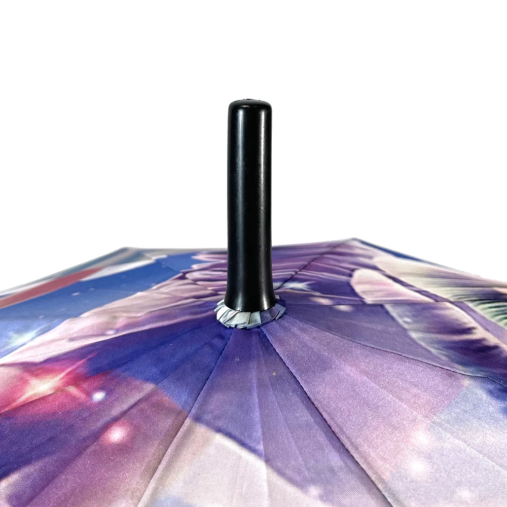 Ovida Custom Full Color Print Art Windproof Digital Photo Printing Straight Umbrella With Black Handle Hook
