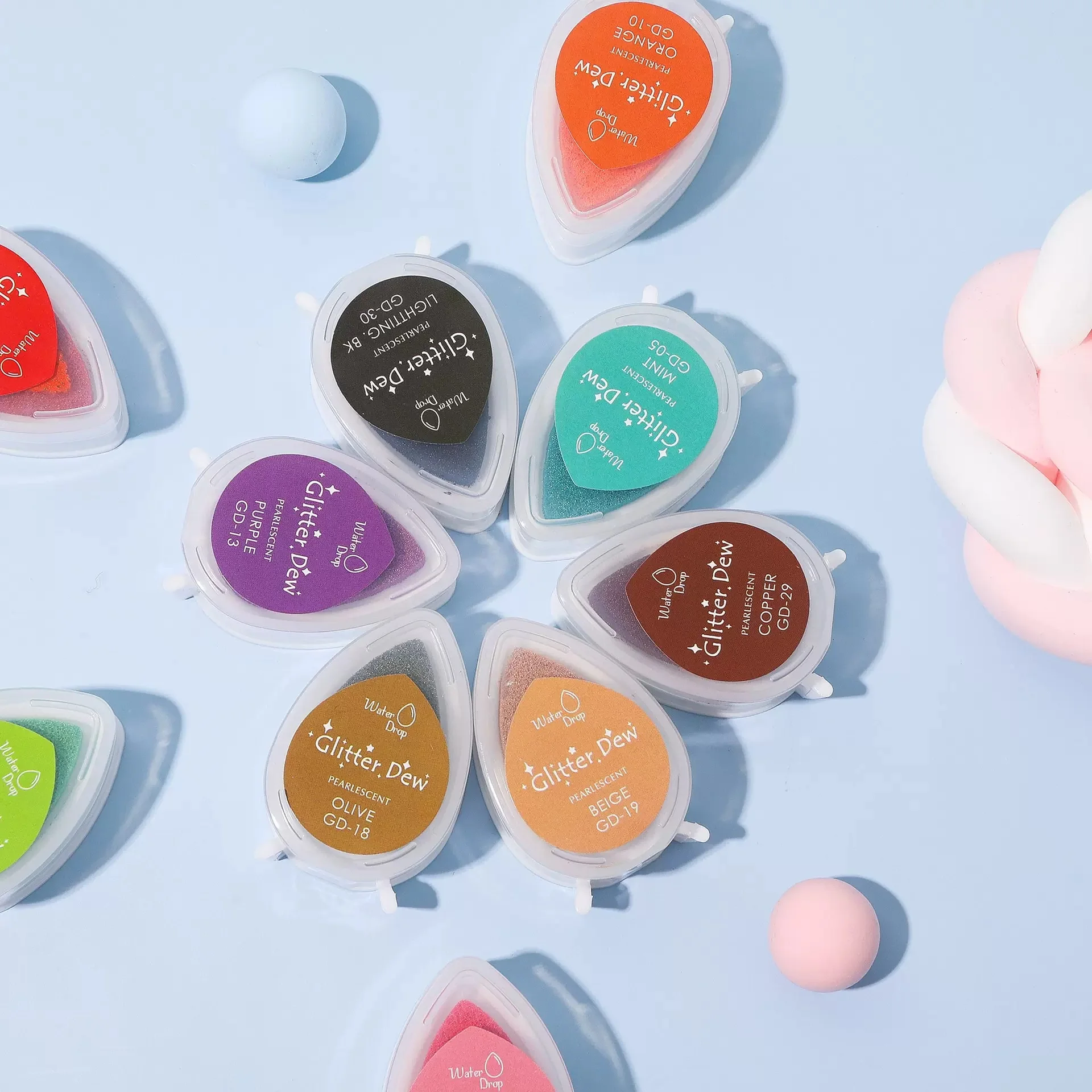 Water-drop Shaped Pearlescent Color Ink Pad Kids DIY Scrapbook Colorful Stamp Pads Flash for Finger Painting