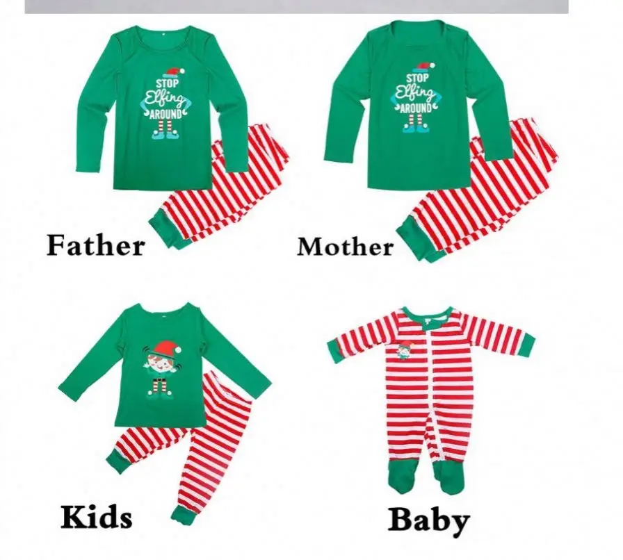 
Christmas Pajamas Sets Striped Cartoon Print Xmas Cute Sleepwear Nightwear New Year Family Matching Kids Mom Dad with hat cap 