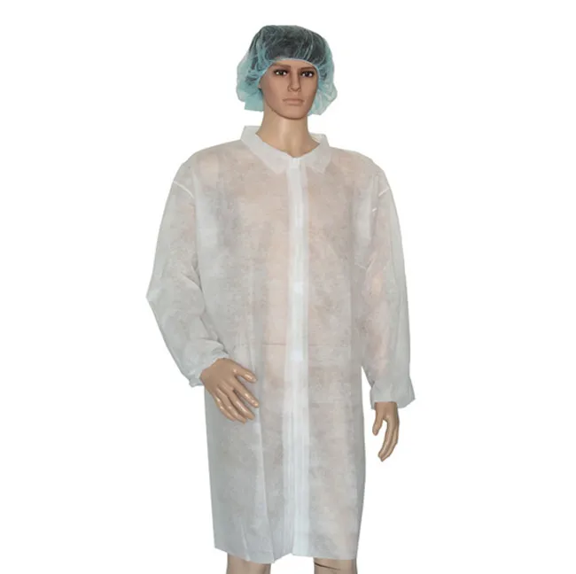 OEM Wholesale White Blue SMS Nonwoven Disposable Lab Coat