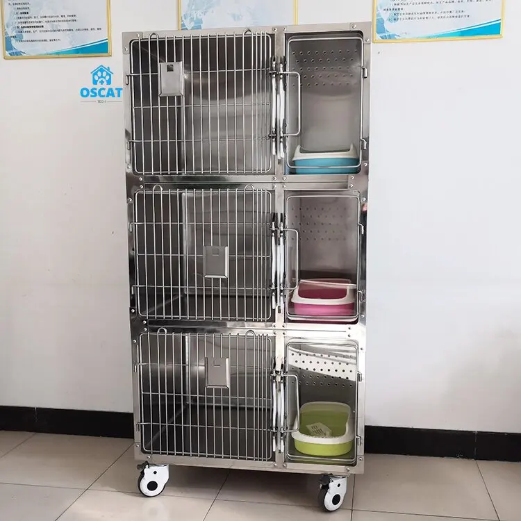 OSCAT  EUR PET High Pressure Rugged Inpatient 304 Stainless Steel Pet Cage With Wheels Pet Kennel Cage