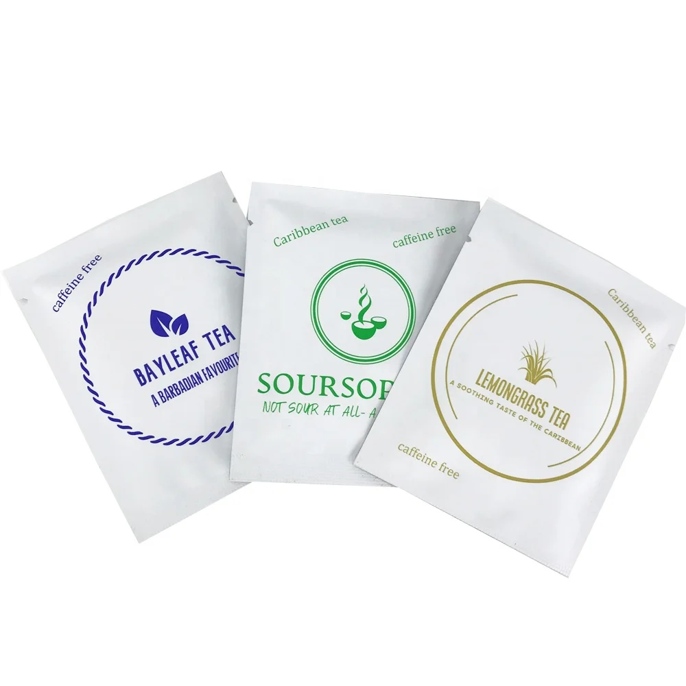 private label metalized laminated heat sealing plastic herbal flat packaging empty tea bags sachet plastique with tear