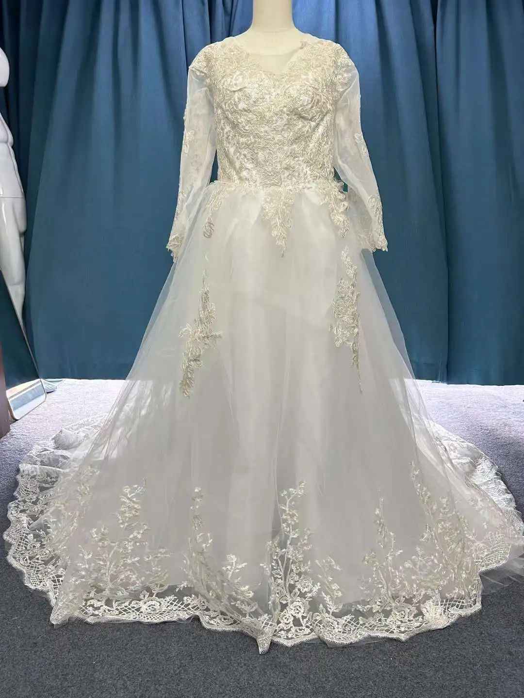 Элегантное свадебное платье Новое для женщин 2023 кружевное вышитое с длинным рукавом длинное