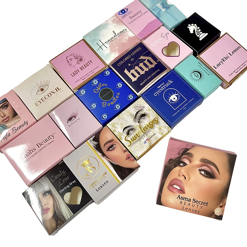 Бесплатный образец пользовательского логотипа картонная фольга штамповочная коробка для контактных линз цветные линзы глаз упаковочная