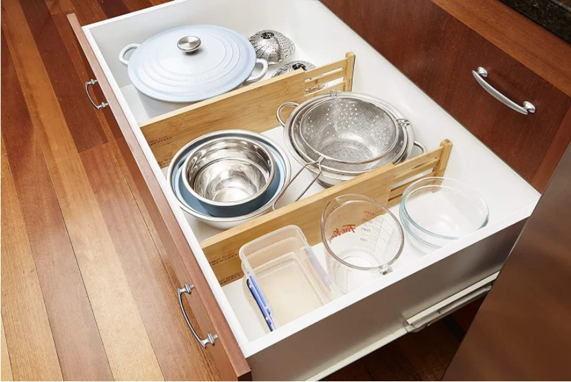 Adjustable bamboo space drawer dividers organizer retractable expandable wood bamboo drawer dividers with inserts
