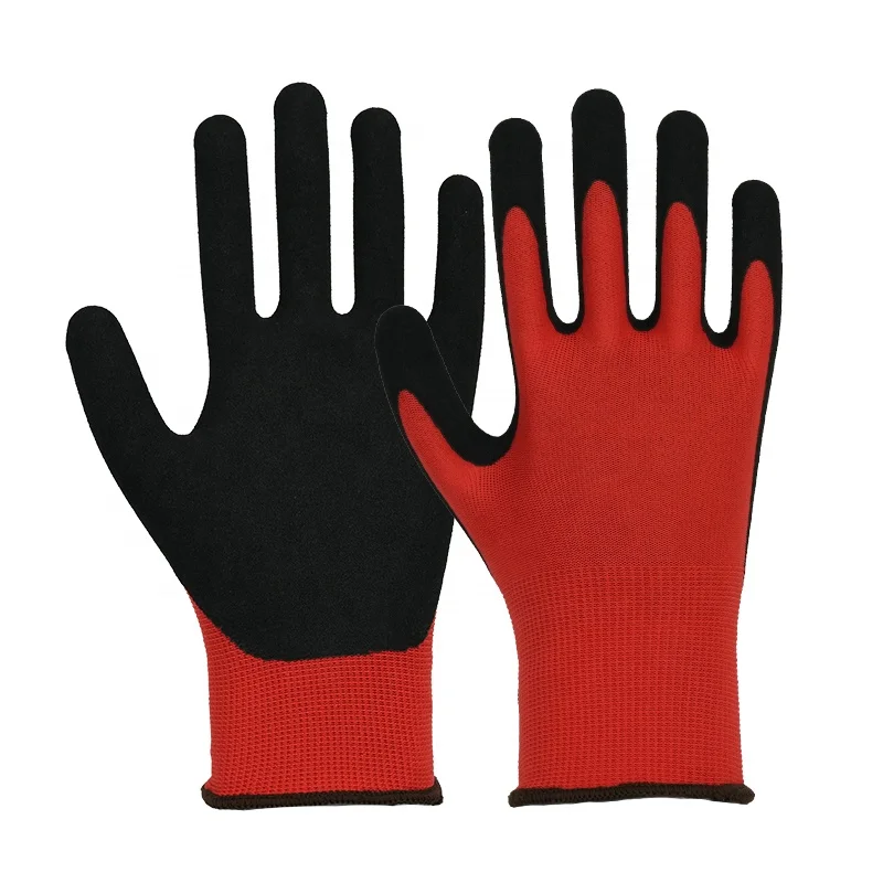 manufacture wholesale customized logo slip resistant colorful 13G red polyester liner latex sandy palm coated garden work glove