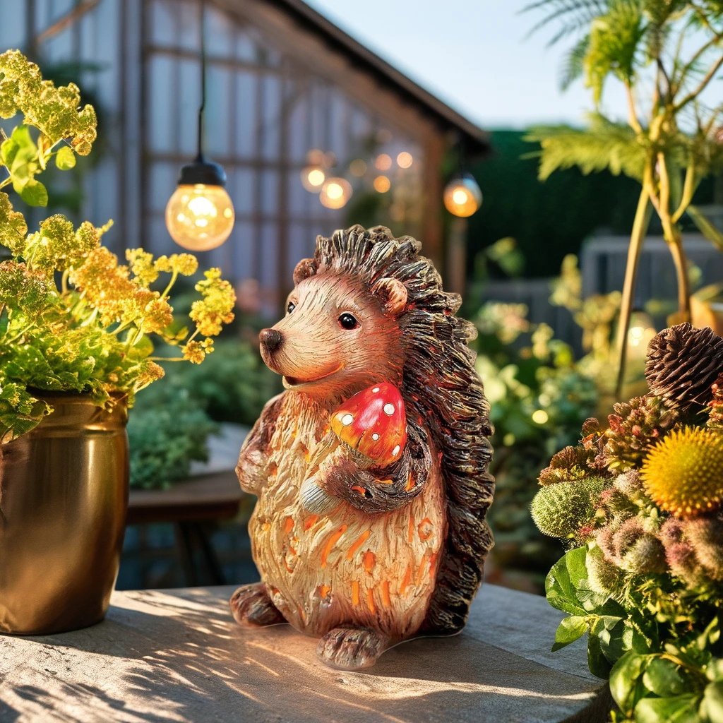 Садовая лампа с ежом деревянная полимерная батарея источник питания светодиодная Солнечная