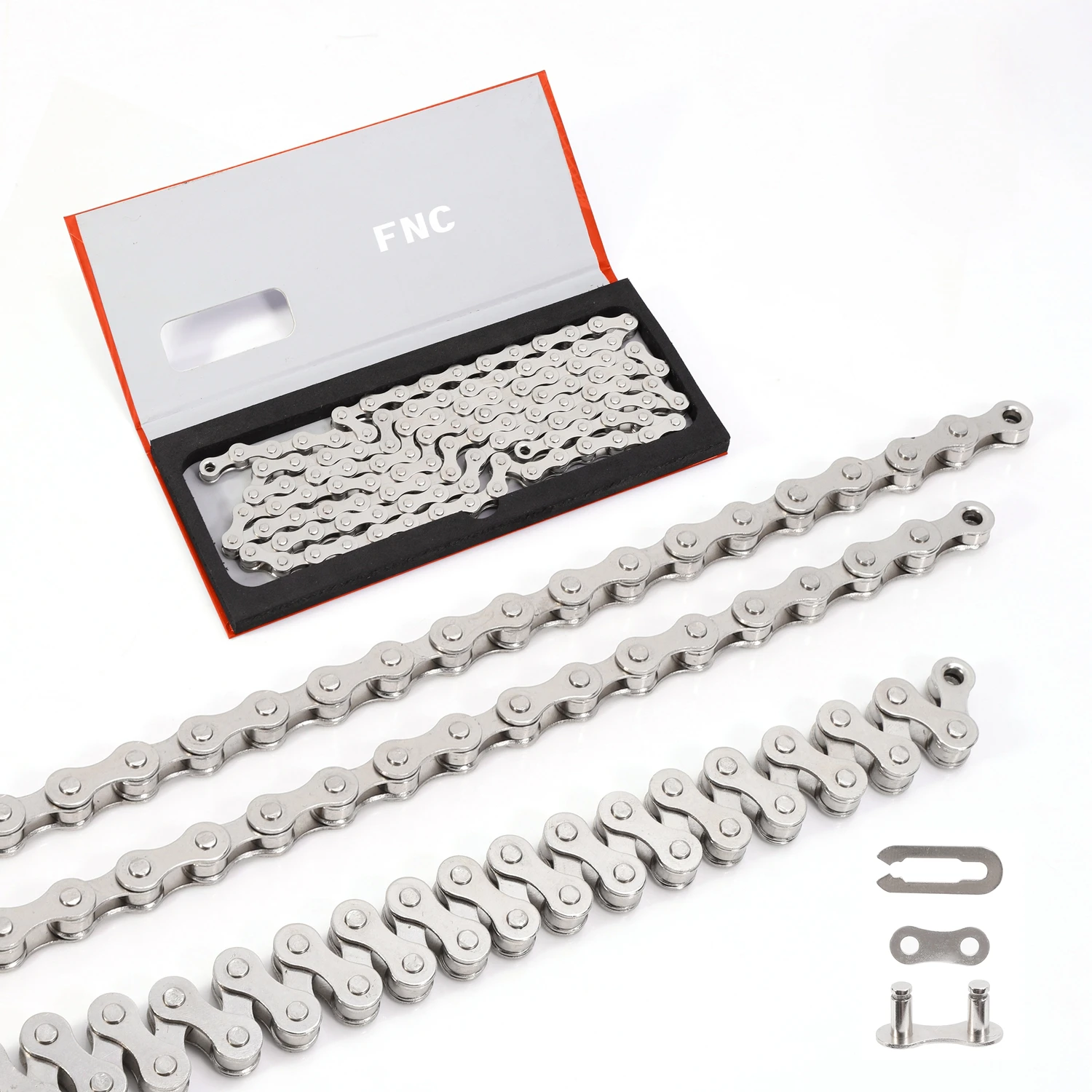 High quality   FNC  single speed silver white antirust stainless steel not hollow road mountain bike bicycle chain