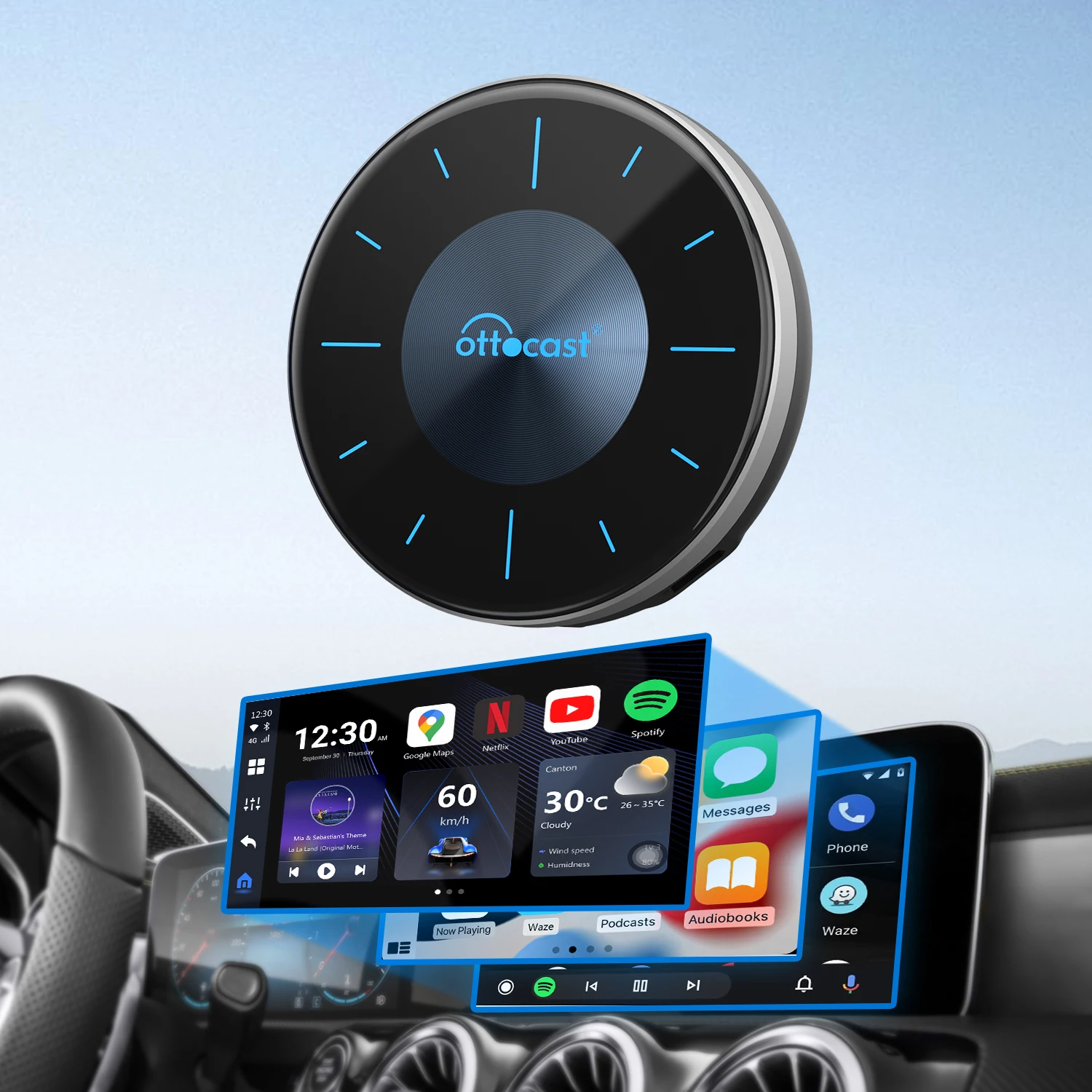 Ottocast OttoAiBox P3 Car Smart Box Dongle Youtube Netflix Multimedia Wired Carplay to Wireless Android AI Box