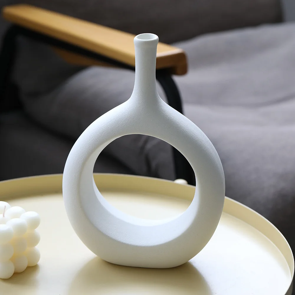 Hot selling modern minimalist creative jade ring flower arrangement wedding white creative dining table living room ceramic vase