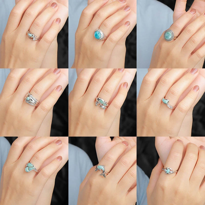 XYOP 925 Sterling Silver Jewelry Charming And Flawless Style Larimar Rings Customized Wholesale Gift For Women