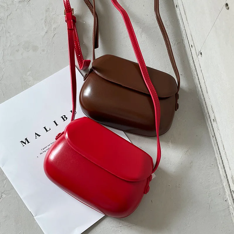 Women Crossbody Bag Solid Color Mini Shoulder Bags Saddle Vintage PU Leather Summer All-match Korean Style Fashion Simple Brand