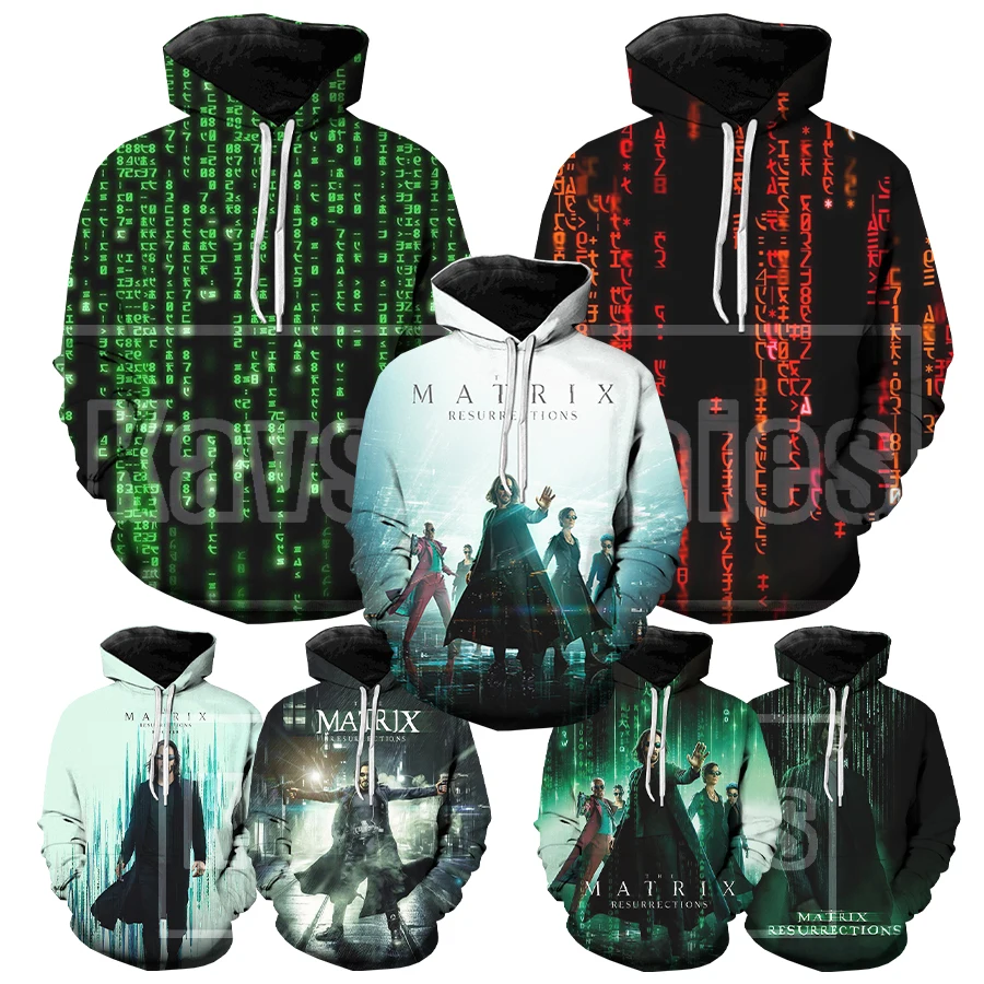 The Matrix Resurrections 3D Printed Hoodies for Men Hot Movie 3D Printing Hoodies From Men Hot Fashion Cool Oversized Pullover