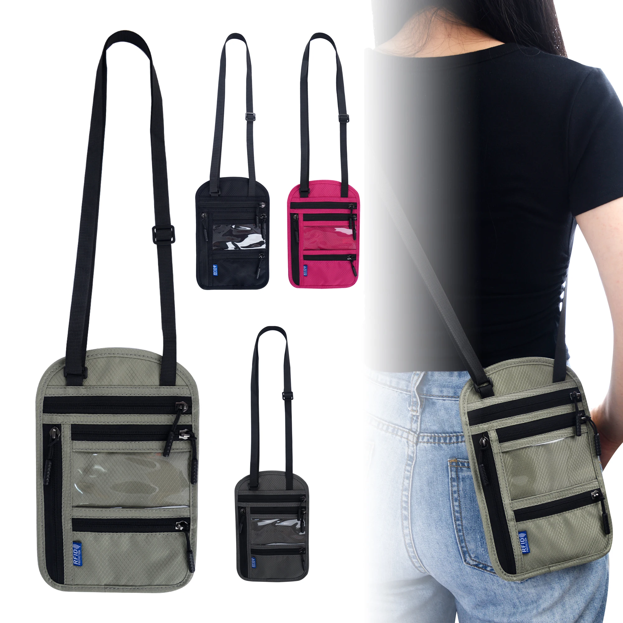 Nylon Ticket  Document Neck Wallet with RFID-Blocking Passport Holder Neck Pouch for Women and Men for Traveling