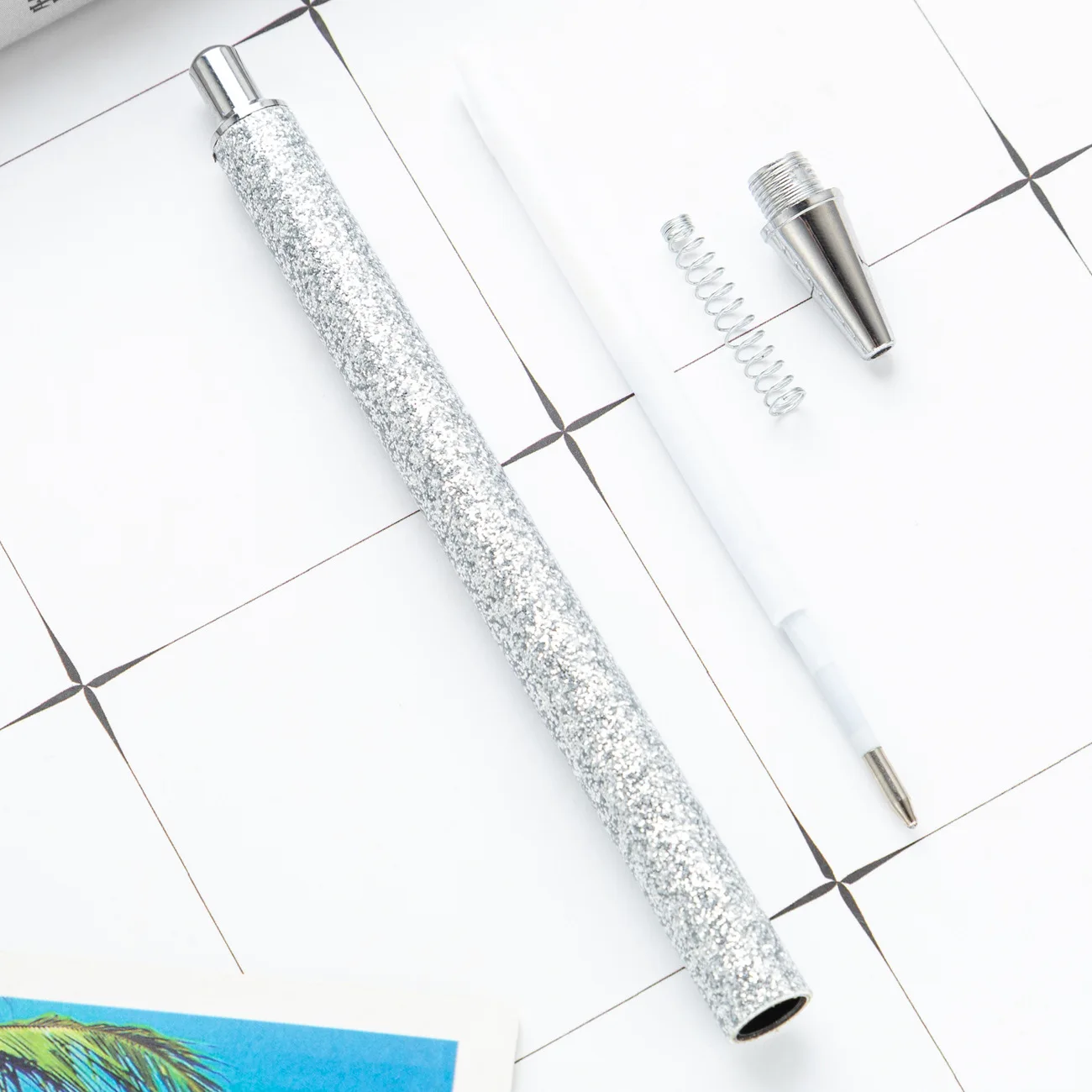 Glitter Wrap Ballpoint Resin Epoxy Click Pen Colorful Metal Retractable Pen Bling Gift Ink Pens For Wedding Gift