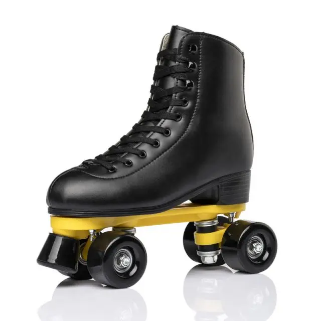 Stylish Comfortable Suede Green Adult Double Row Roller Skates with Purple Transparent Flashing Wheels