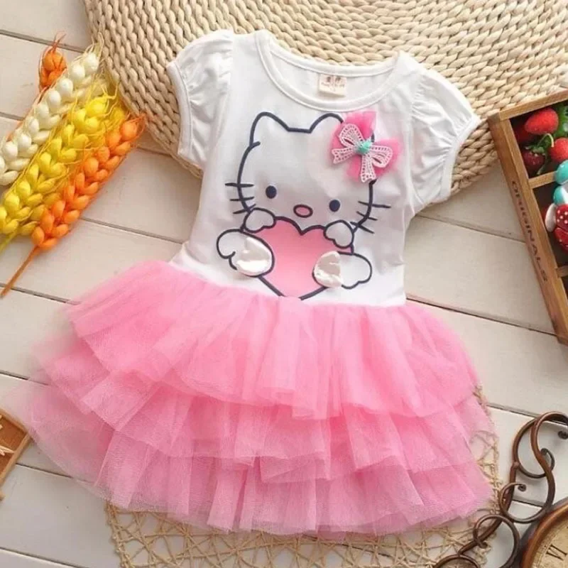 Sanrios HK Cat girls dress summer cute cartoon short-sleeved mesh cake dress princess dress tutu skirt