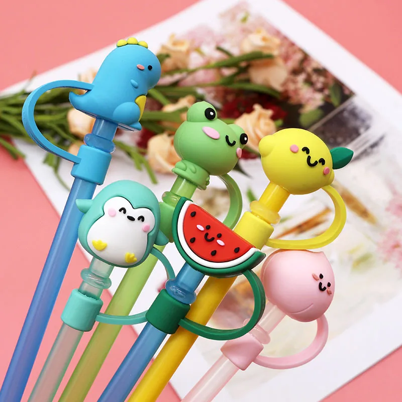 1cm straw stopper banana dustproof cover 7mm sakura rabbit dinosaur constellation plastic bottle straw anti dust cap silicone