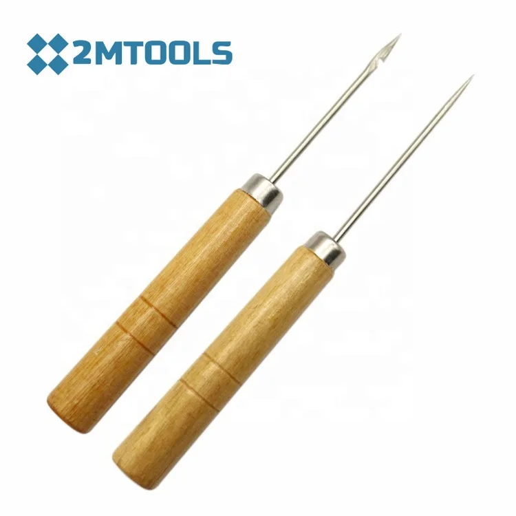 Wooden handle Needle awl shoe repair tool straight head awl or with hook