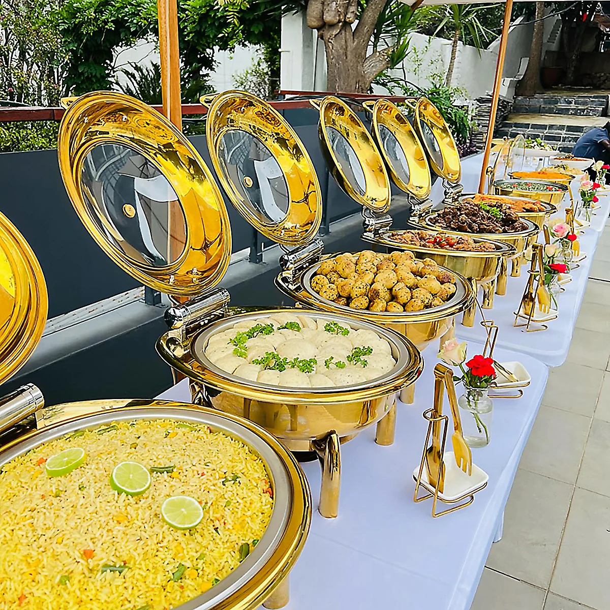 YITIAN Catering Equipment Round Luxury Gold Chaffers Chafing Dish Buffet Stainless Steel Chaffing Dish Chafing Dishes Buffet Set