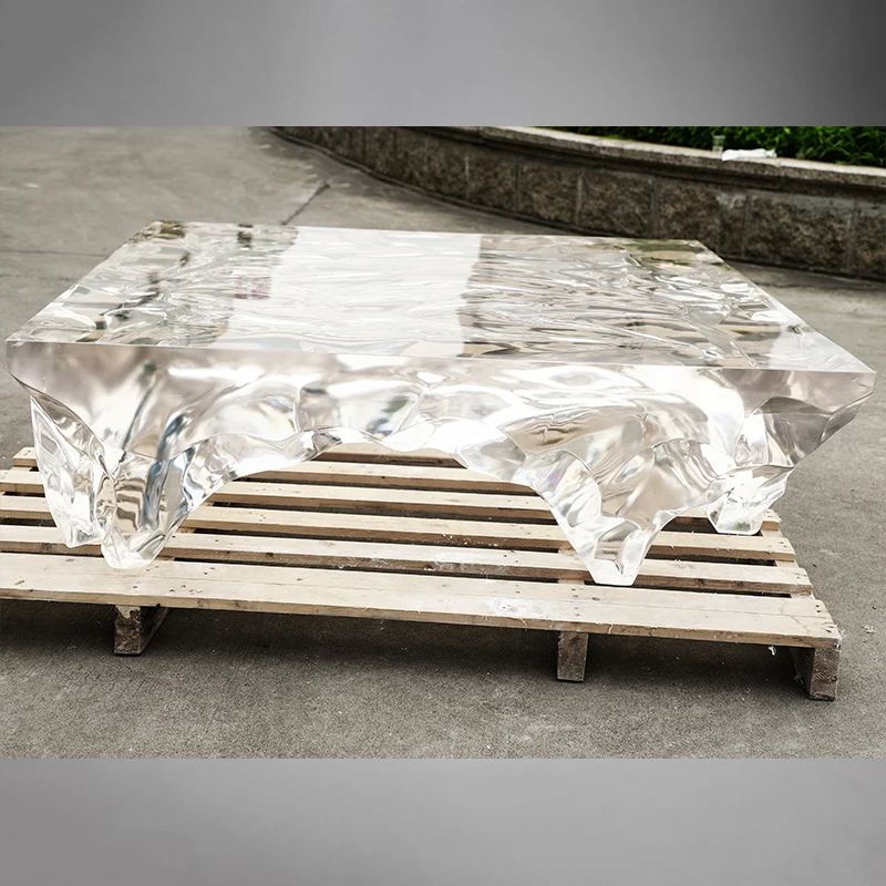 Glass Coffee Table Polished Finishing Champagne Legs Sculpture Modern Furnishing Brass Tempered
