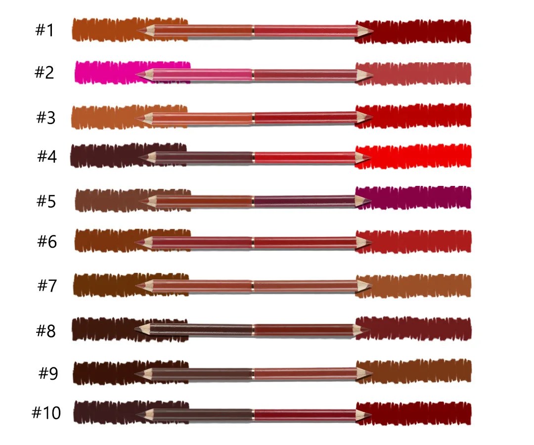 Wholesale 10 Colors Private Label multi-use 2 IN 1 Double End Lip Liner Lipstick Waterproof Eyeliner And Eyebrow Pencil