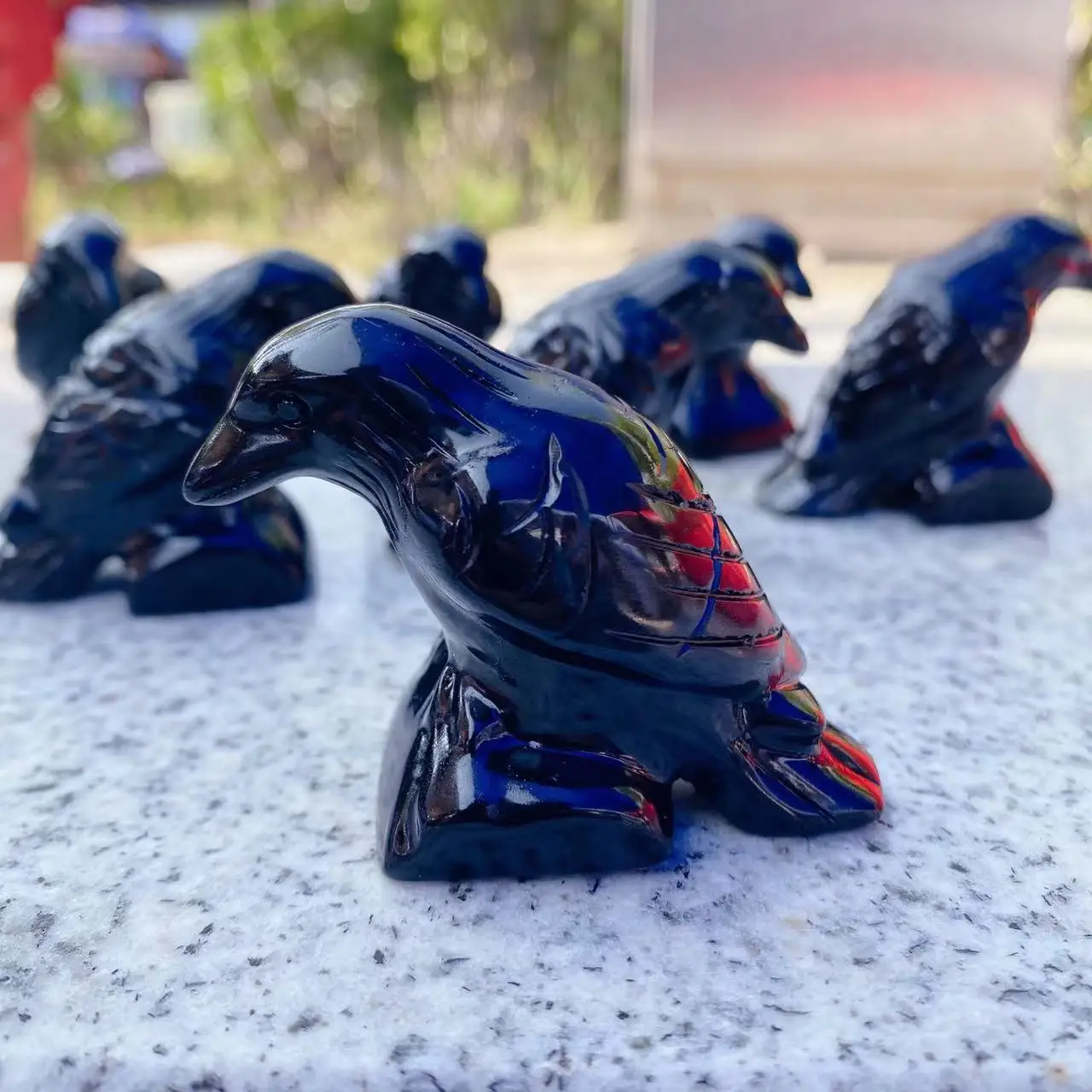Factory Price Wholesale Hand Carved Natural Obsidian Crows Crystal Bird Figurines For Home Decoration