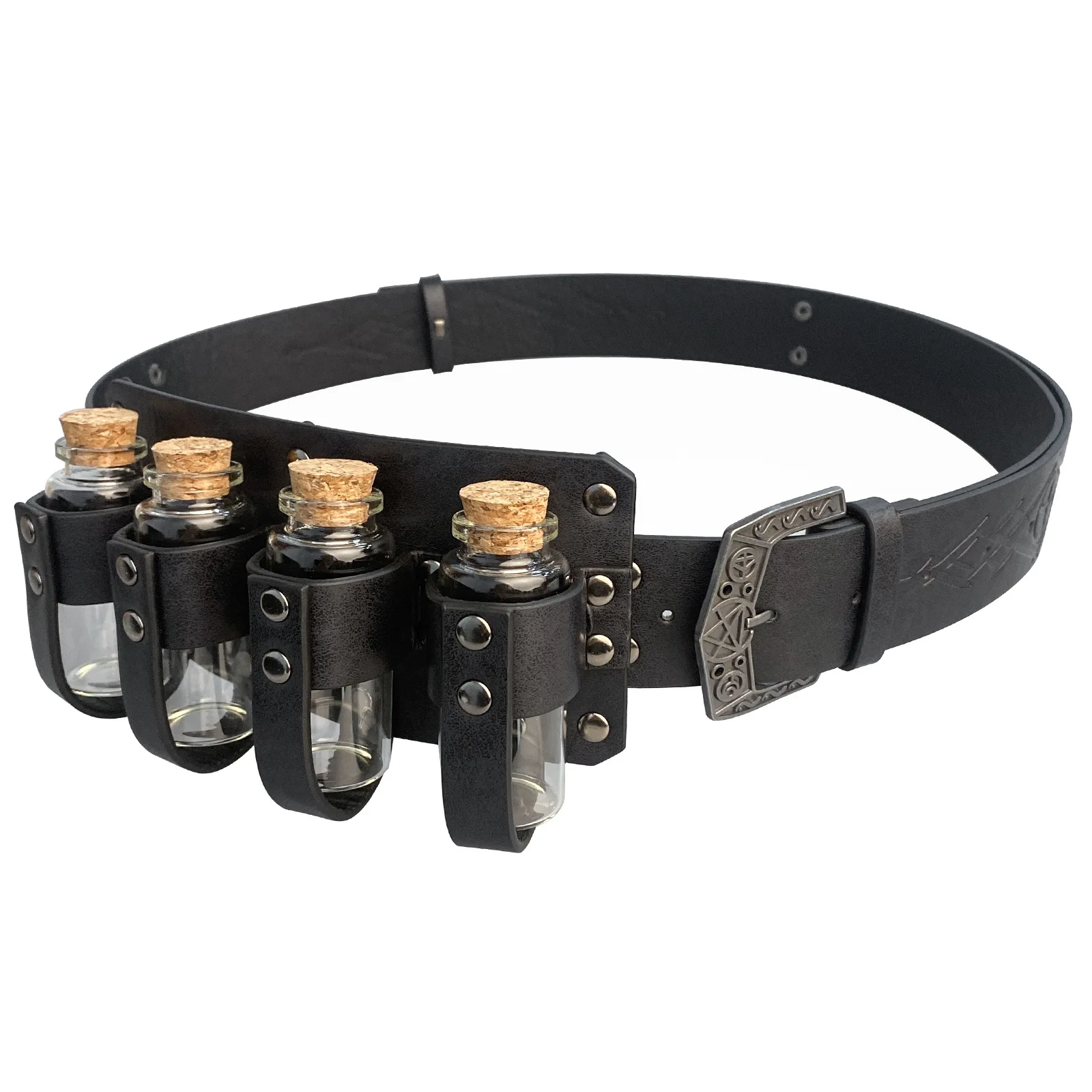 Adjustable Medieval Alchemy PU Leather Belt for Cosplay and Role Play Festival Portable Costumes Prop