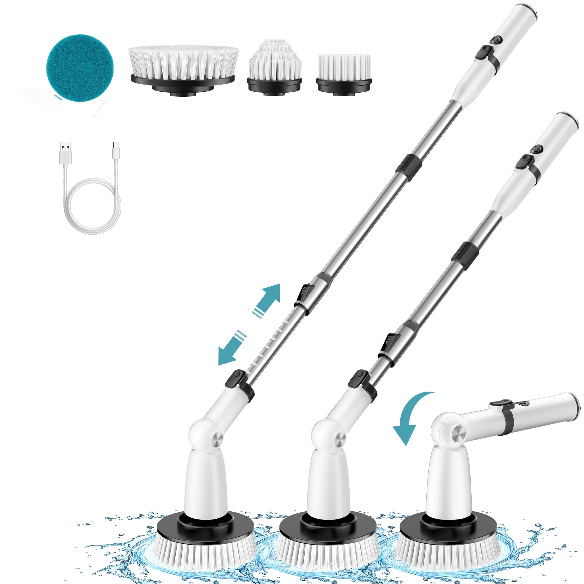 Electric Spin Scrubber For Bathroom Adjustable Extension Cordless Cleaning Brush Power Shower Scrubber Cleaner Tool