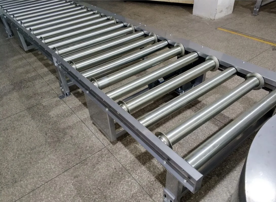 Heavy-Duty Industry Powered Pallet Handling Roller Conveyor System, Pallet Chain Drive Live Roller Conveyor