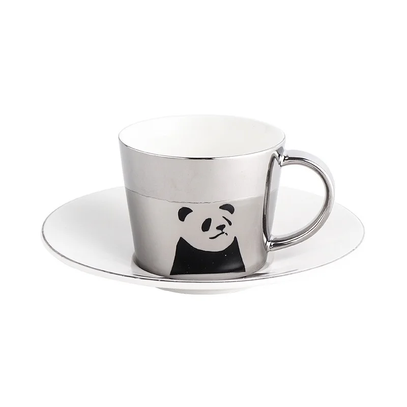 Creative Vacuum Titanium-Plated Mirror Mug  European Ceramic Coffee Reflection Cup Saucer Set wholesale mugs