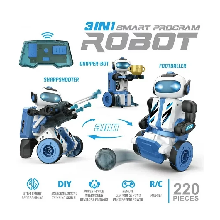 3 IN 1 Children DIY Assembling Programming Robot Toy Remote Control Robot Shooting Football Toy For Kids