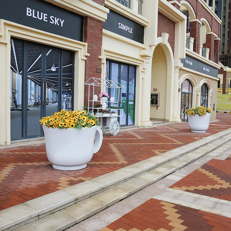 H308 Fiberglass Coffee cup flowerpt big size cup shape flower tea shaped flower pot decoration