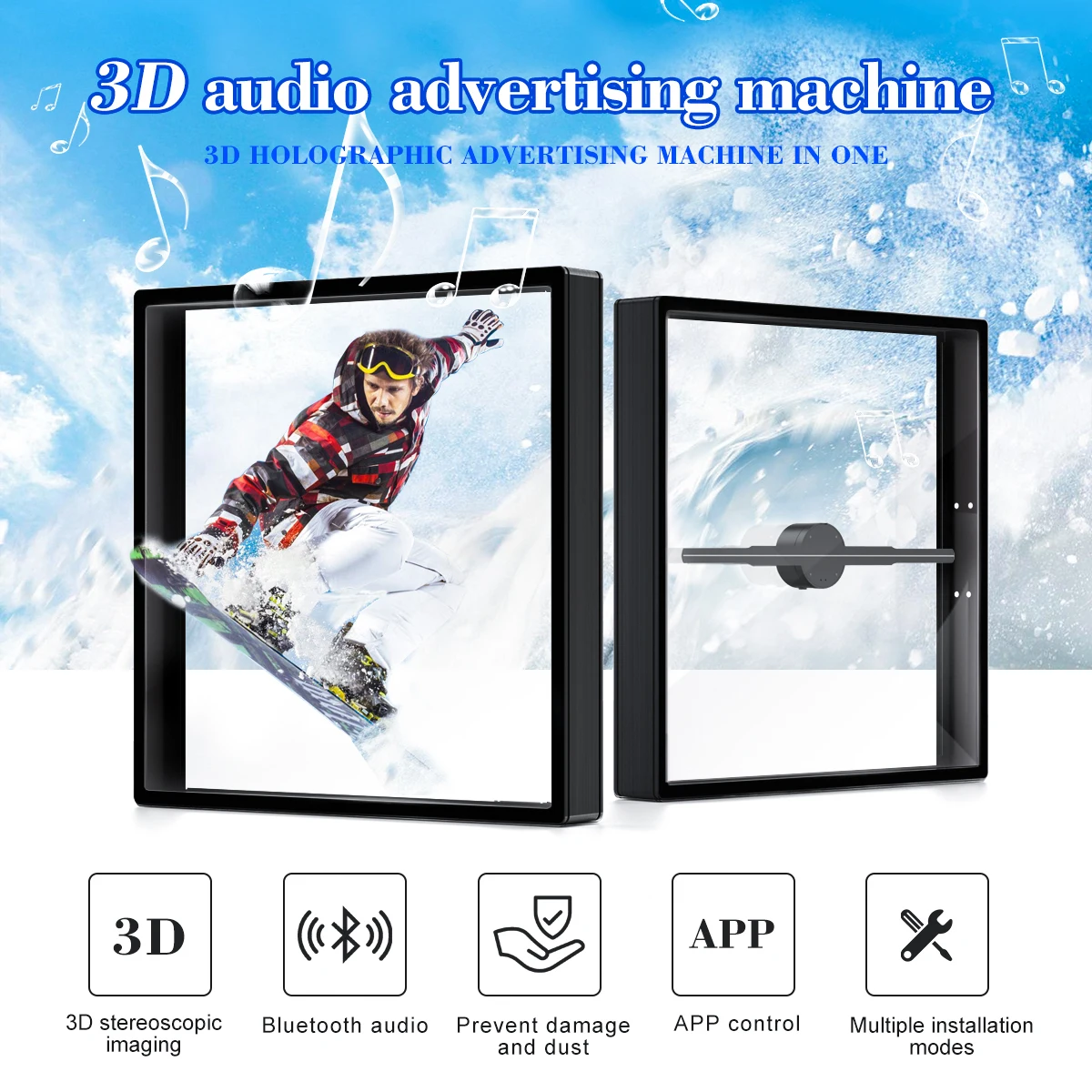 3D advertising player 50CM with protective cover rotating luminous WIFI connection upload material projector
