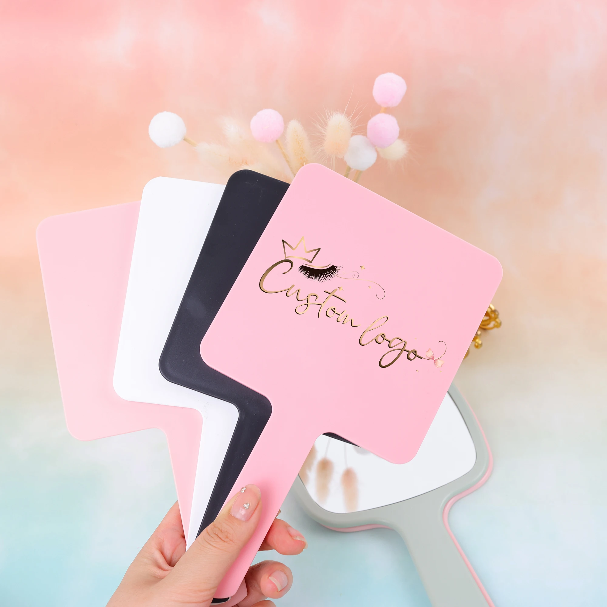 Custom Logo square handheld mirrors Travel size pocket mirrors Private Label handheld makeup mirror