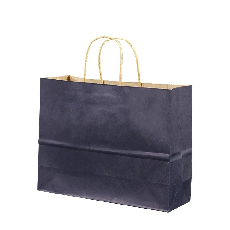 Custom Design Colorful Compostable Cut Handle Restaurant Food Takeaway Packaging Shopping Tote Kraft Paper Bag