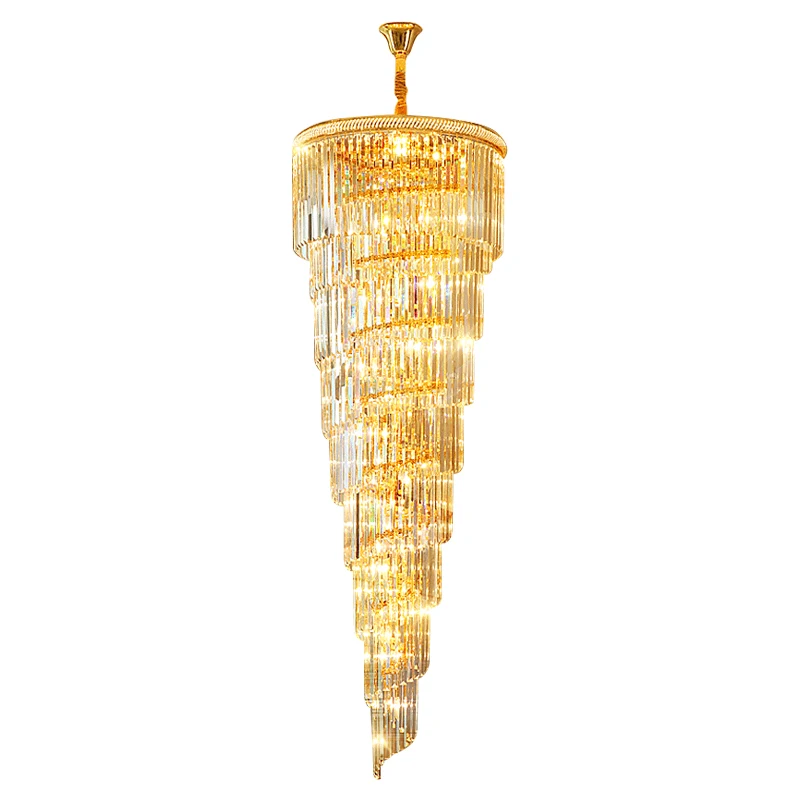 Modern gold long stair hanging cristal beaded pendant lamp chandelier