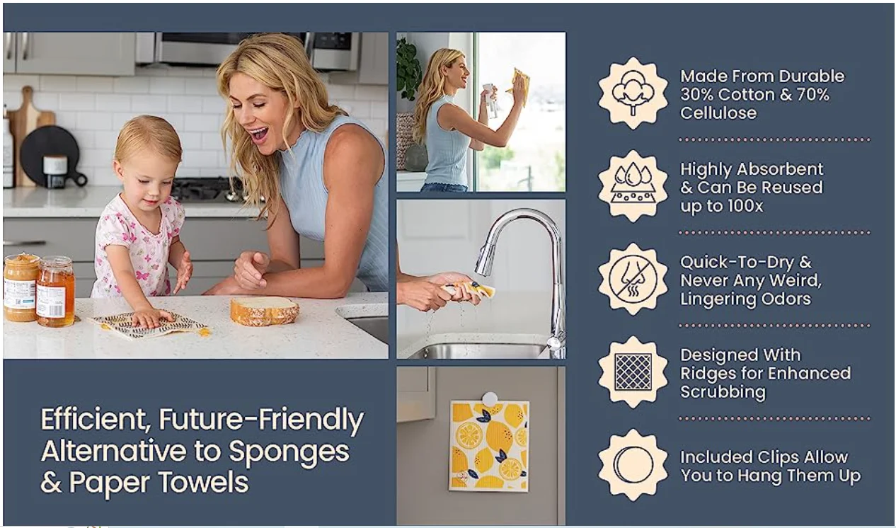 Kitchen Print Cellulose Sponge cloth Dishclith Swedish cleaning Cloth Eco-friendly Reusable Cleaning Cloth