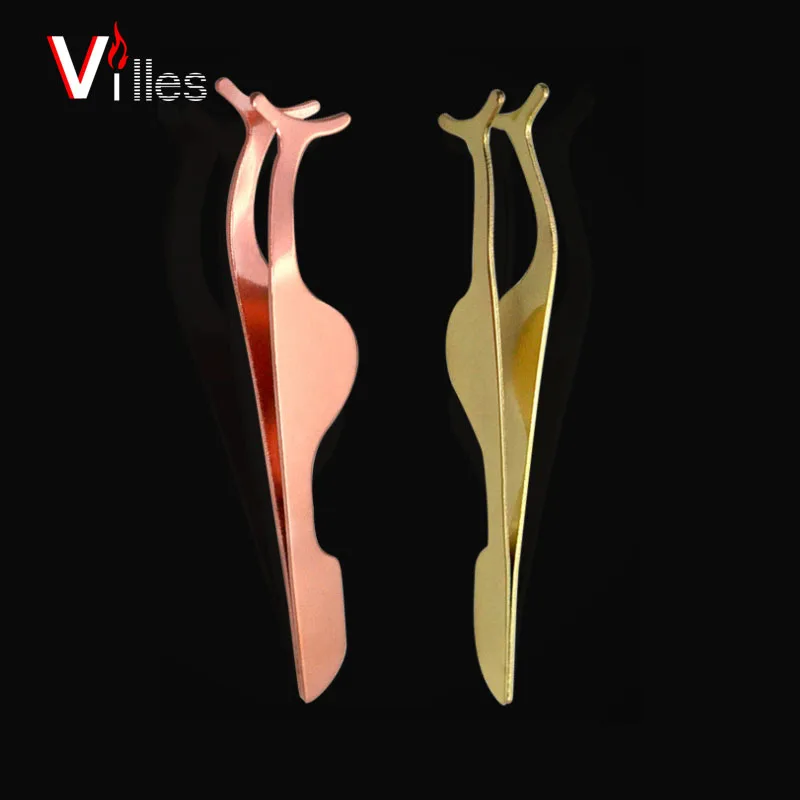 wholesale High Quality Rose Gold Stainless Steel Eyelash Tweezers False Eyelash Applicator Make Up Tools Eyebrow Tweezer
