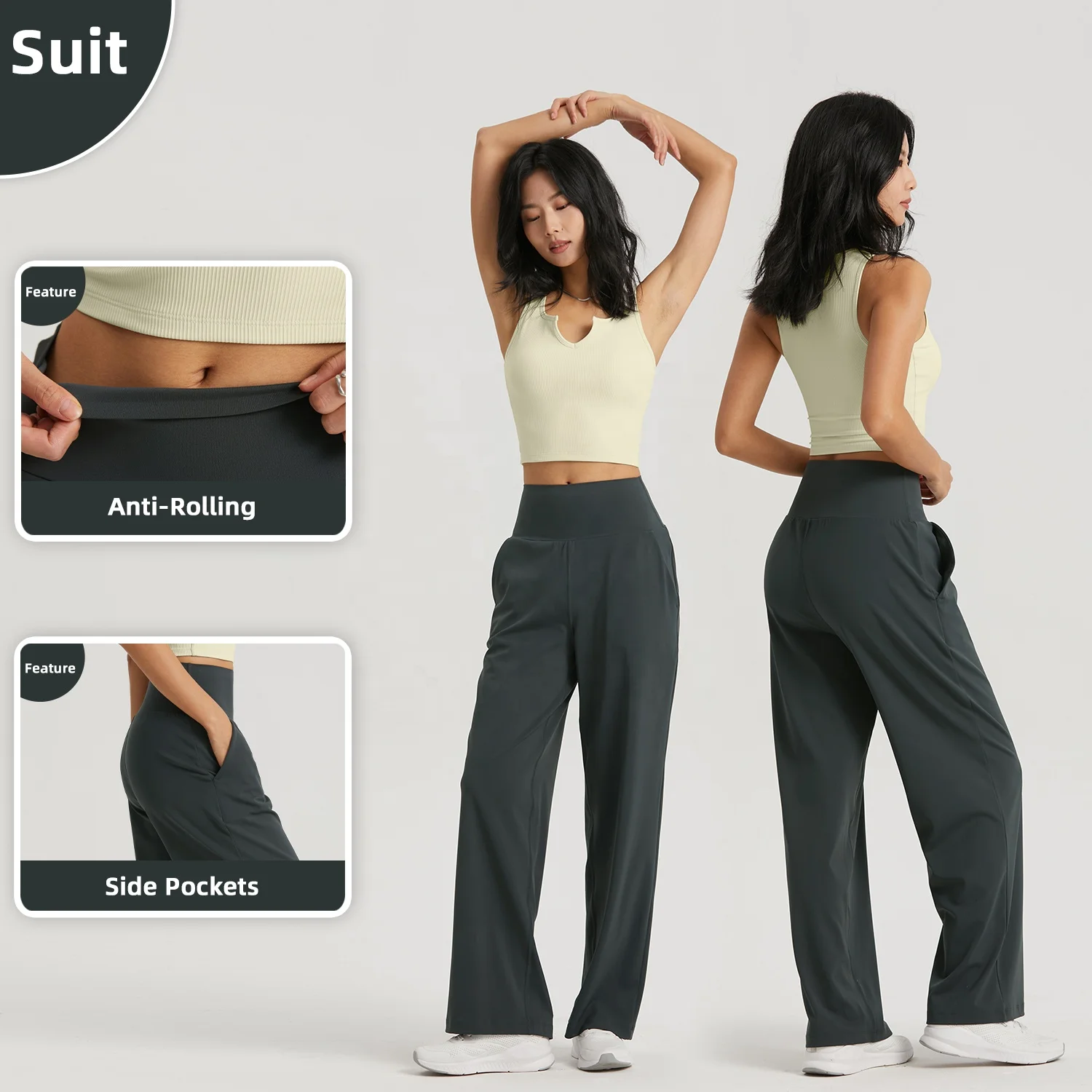 Factory Sale Loose High Waisted Wide Leg Yoga Pants Women Sports Leggings With Pockets